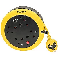 Stanley 6 Socket Cable Extension Reel 240v and USB