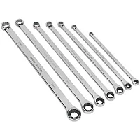 Sealey 7 Piece Extra Long Ratchet and Fixed Ring Spanner Set